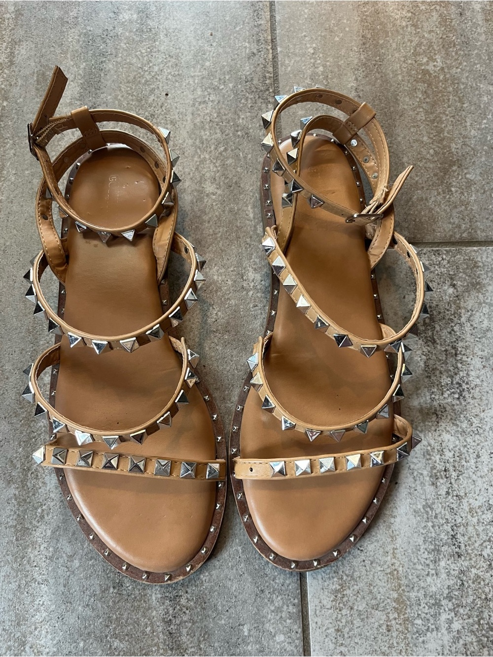 Studded Tan Multi-Strap Gladiator Sandals